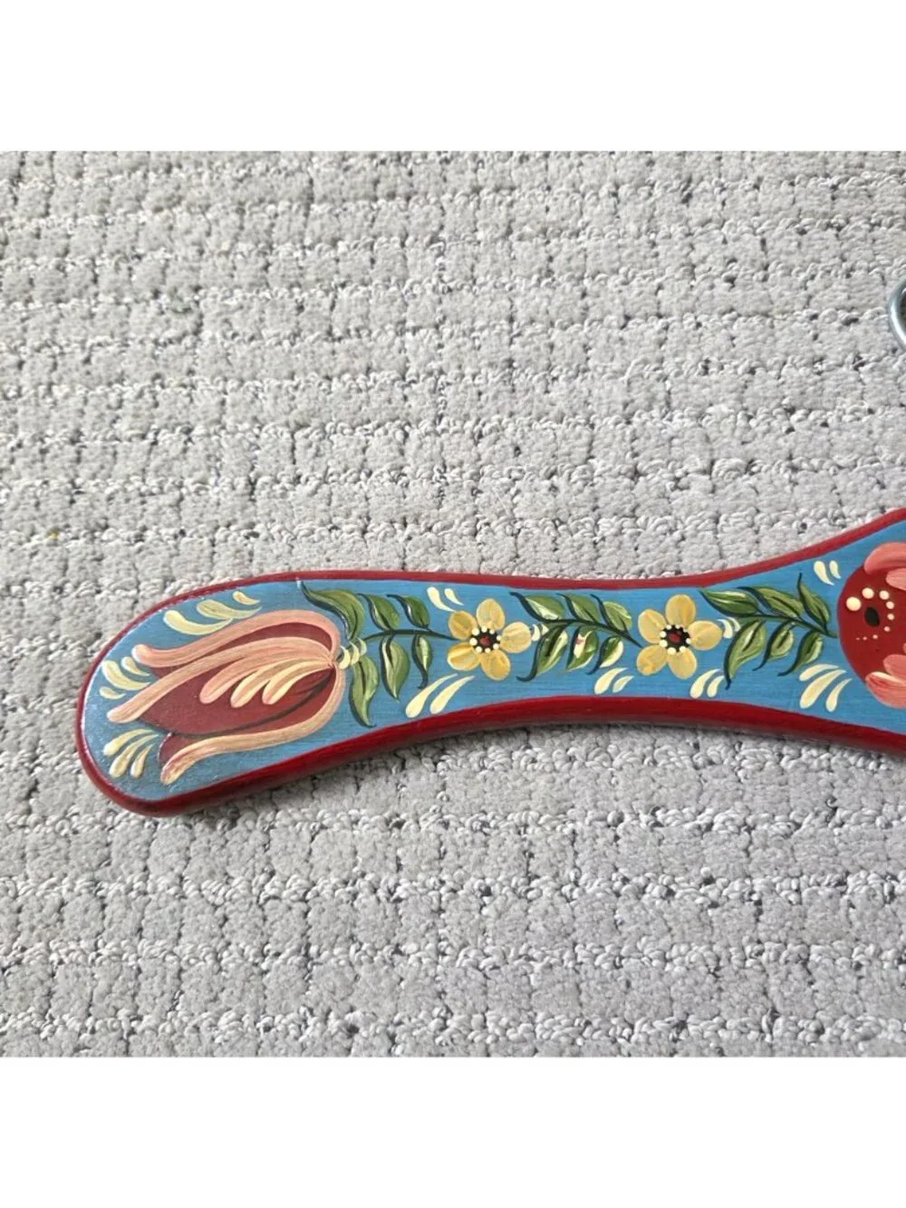 Hand Painted Wooden Clothes Hangers Folk Art Germany Cottage Boho Signed Set 2